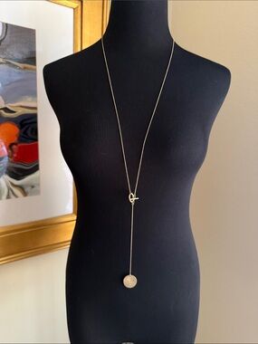 June Marie Gold Tone Lariat Necklace with Round Pendant